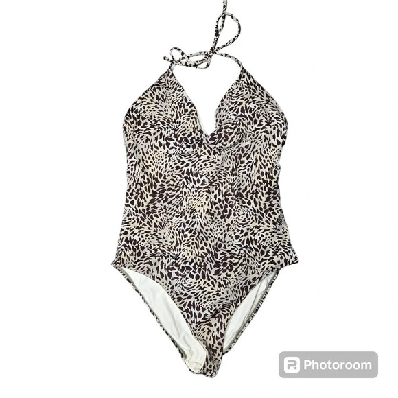 Loft Beach Halter Leopard Print Swimsuit - Picture 1 of 6